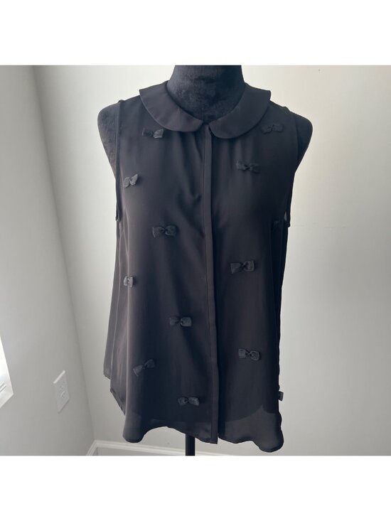 LC Lauren Conrad Tops - LC Lauren Conrad Black Chiffon Peter Pan Collar 3D Bow Blouse Coquette Medium